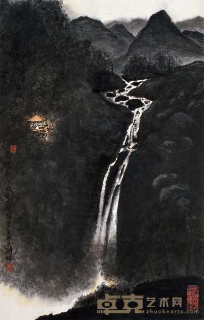 项栋辉 2005年作 秋山观瀑 镜心 70.5×45.5cm